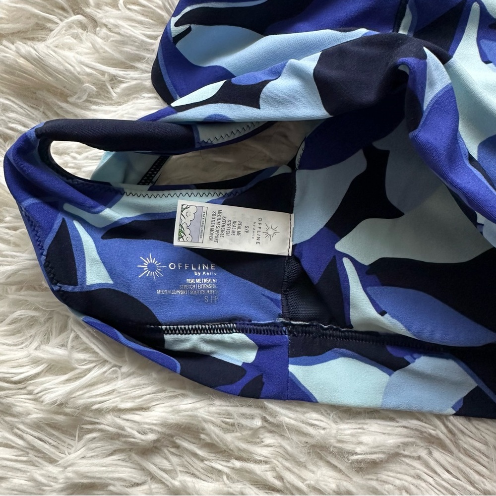 Offline By Aerie Blue Ruched Activewear Sports Bra Size S New With Tags - Picture 10 of 10